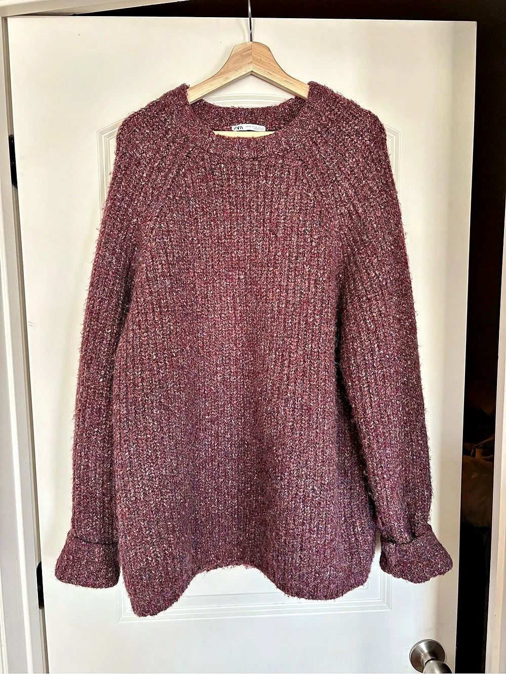 Zara Textured Crew Neck Sweater in Purple XL